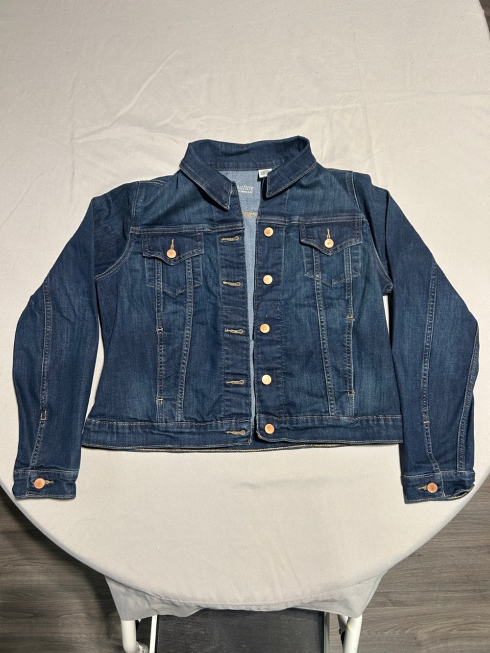Dark Blue Denim Jacket with Copper Buttons